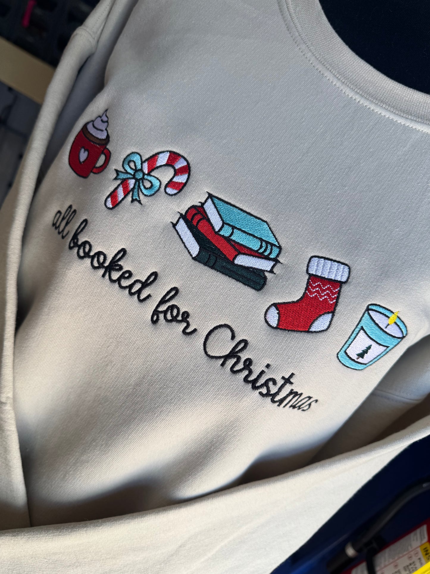 All Booked For Christmas Embroidery Sweatshirt