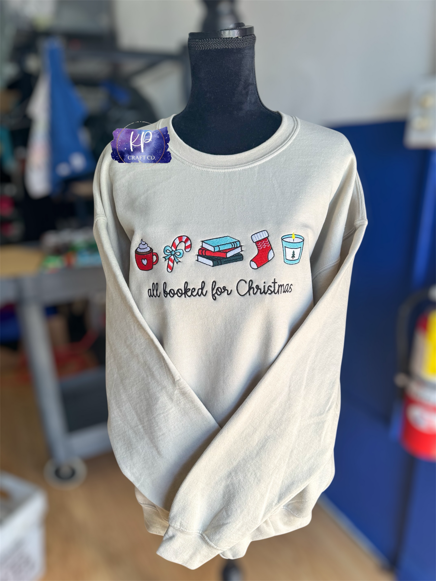 All Booked For Christmas Embroidery Sweatshirt